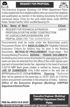 CWPP&H Department Pishin Tender Notice